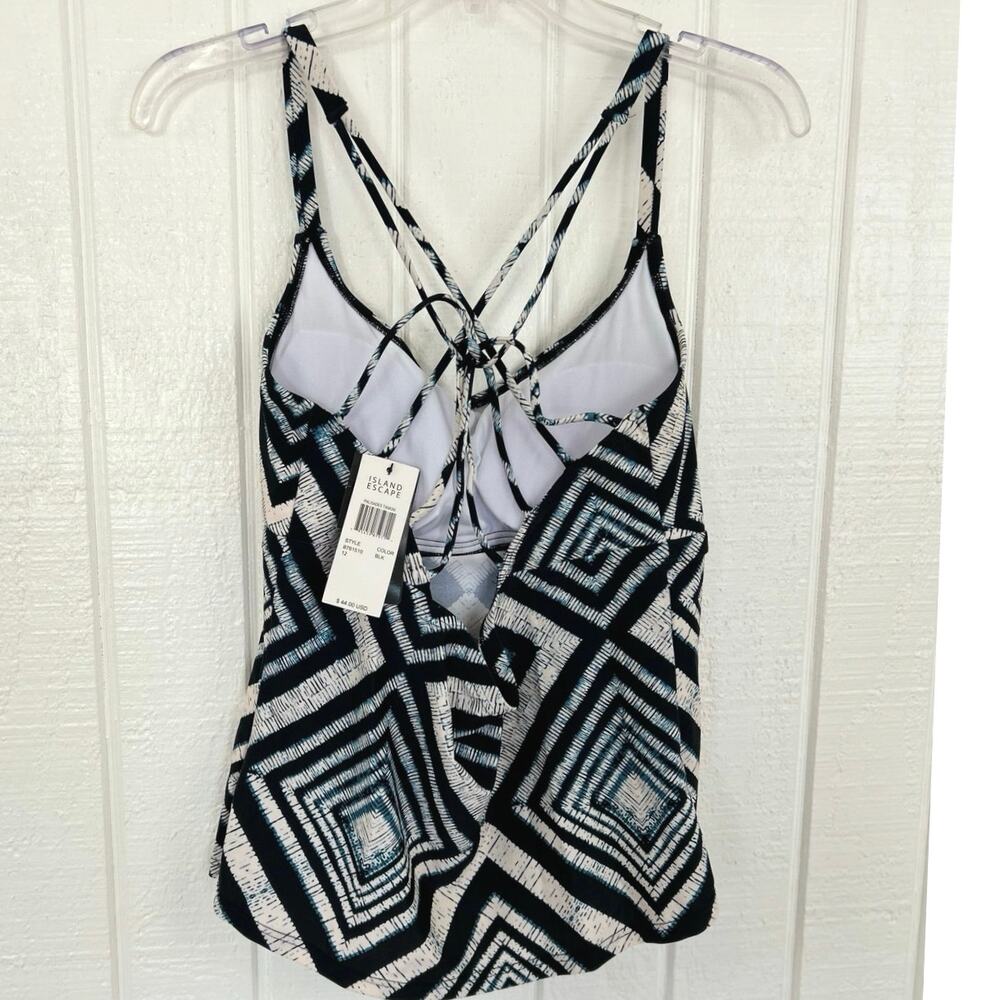 Island Escape Women Strappy Tankini Swim Beach Bikini Top Padded Blue Size 12 - Picture 3 of 6